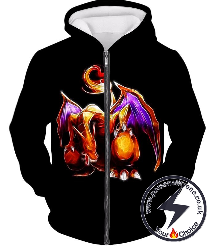 Pokemon Favourite Generation One Flying Fire Type Pokemon Charizard Cool Black Zip Up Hoodie